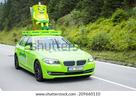 HUTY, SLOVAKIA - AUGUST 07, 2014: Mascot of professional cycling tour car