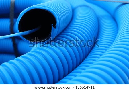 Blue plastic corrugated pipe