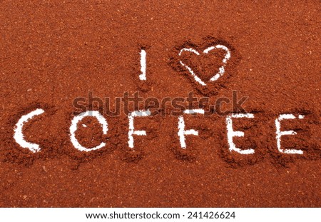 Coffee word written on ground coffee