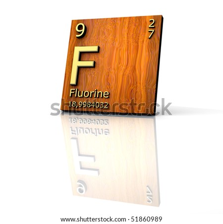 stock photo : fluorine form Periodic Table of Elements - wood board