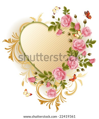 stock vector : Vector illustration - Frame in the Victorian style, with roses and butterflies