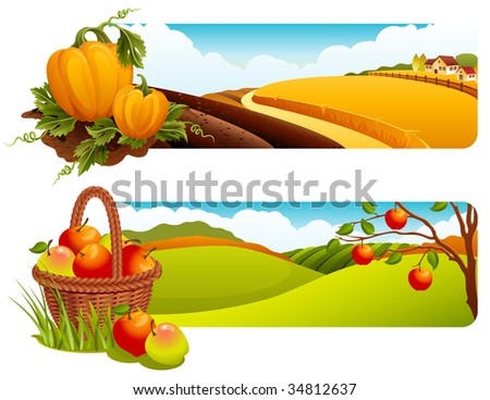 Vector illustration - Autumn rural landscape banners