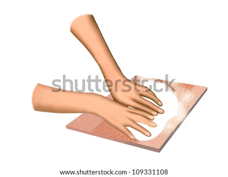  Dough to Make Fresh Bread on Wooden Cutting Board - stock photo
