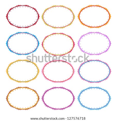 An Illustration Collection of Colorful Retro and Vintage Round and Oval Labels in Twelve Assorted Colors with Copy Space for Add Content or Picture