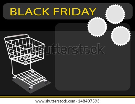 Shopping Cart on Black Friday Background with Copy Space and Text Decorated, Sign for Start Christmas Shopping Season.