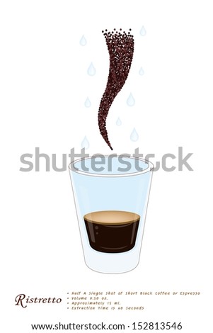 Coffee Time, Ristretto or Very Short Shot of Espresso Coffee in A Shot Glass Isolated on A White Background