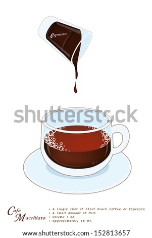 Cafe Macchiato or Espresso Macchiato in A Glass Cup Isolated on A White Background, Cafe Macchiato Is An Espresso Coffee with A Small Amount of Milk Added.