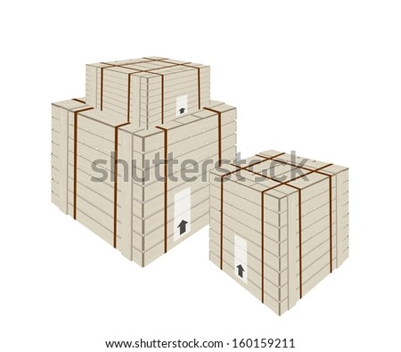 An Illustration Wooden Crate or Cargo Box with Steel Banding for Shipping Heavy and Dense Products, Isolated on White Background