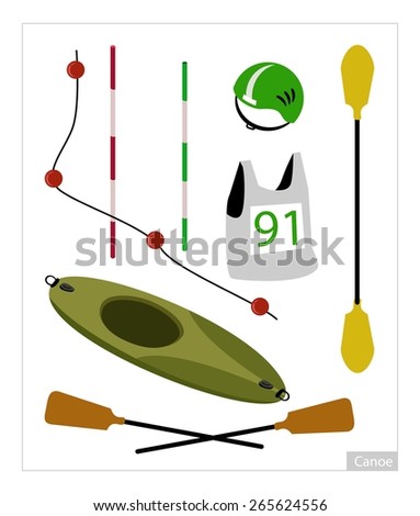 Illustration Collection of Accessory and Equipment for Canoe or Kayak Sport Isolated on White Background.