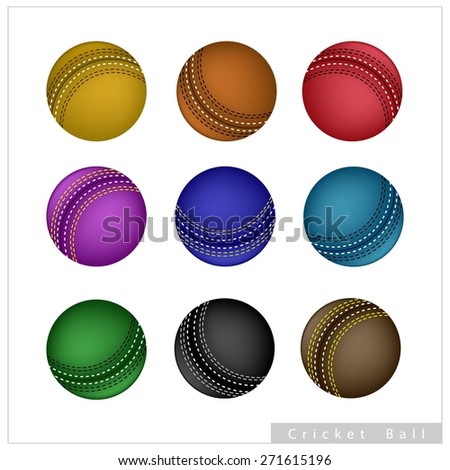 Sports and Fitness symbol, Illustration Collection of Leather Cricket Ball Isolated on A White Background.