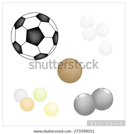 Sport Items, Illustration Collection of 5 Assorted Balls, Football, Golf, Bocce Ball, Pong Ping Ball and Polo Ball Isolated on White Background.