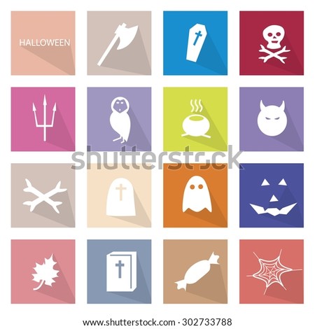 Holidays And Celebrations, Illustration Set of 16 Halloween Icons for Halloween Celebration.