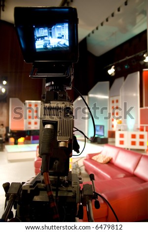 TV studio with camera and lights