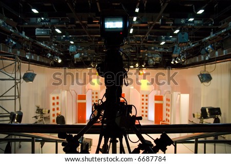 TV studio with camera and lights