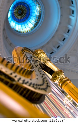 Harp strings close up - Classic music concert in synagogue