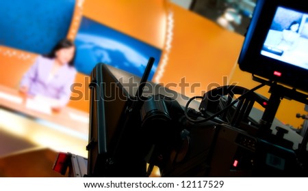 Video camera viewfinder - recording in TV news studio - Talking To The Camera
