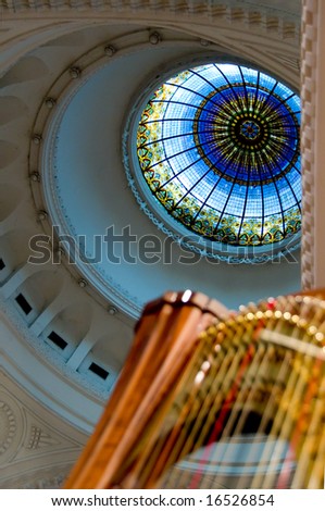 Harp strings close up - Classic music concert in synagogue