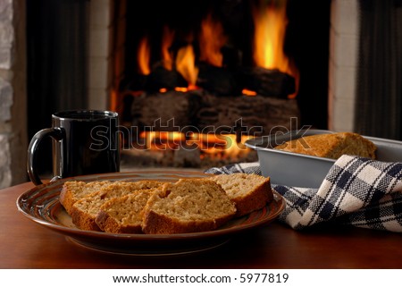 Freshly baked apple cinnamon bread served fireside
