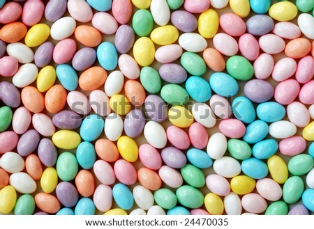Jelly bean background.  Close-up of speckled, pastel colored jelly beans.