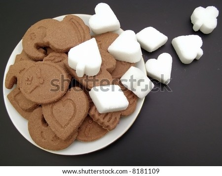 Brown biscuit plate with many kind of sugar