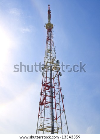 television relay tower against the blue sky
