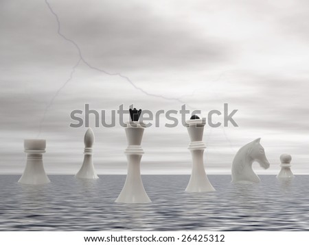 white  chess mans advent by sea under the storming sky