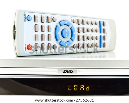 remote control and dvd player over the white background