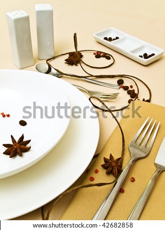 creative table serving with spice, decoration and dishware