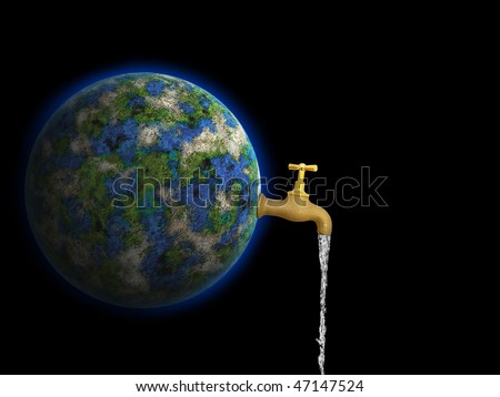 Conceptual image of earth is our water against black background
