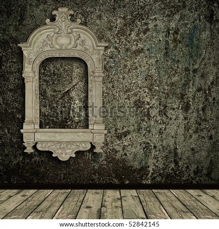 Photo of abstract grunge shabby interior with old vintage frame