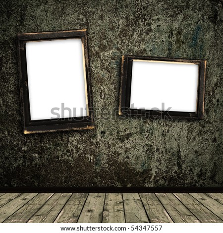 two vintage frames over abstract grunge interior, copyspace