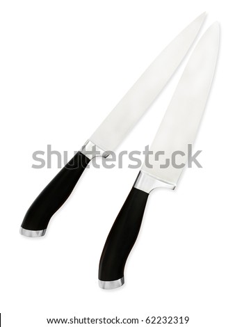 two kitchen knives over the white background