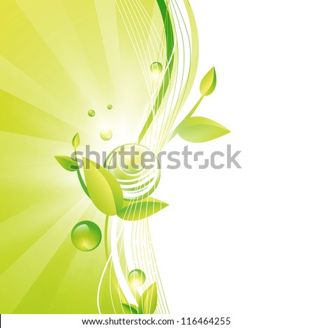 Green Frame With Leaves and Abstract Balls, Copyspace for Your Text
