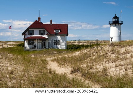 Visitors to Cape Cod can stay near Race Point lighthouse in the keeper\'s house in Provincetown, Massachusetts.