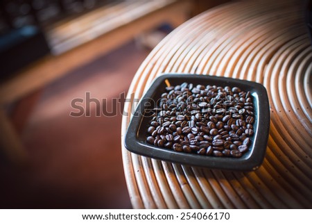 Selective Focus on Coffee bean on desk