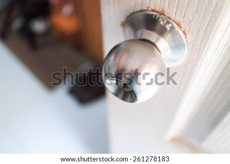 A door knob on a white door, Soft focus