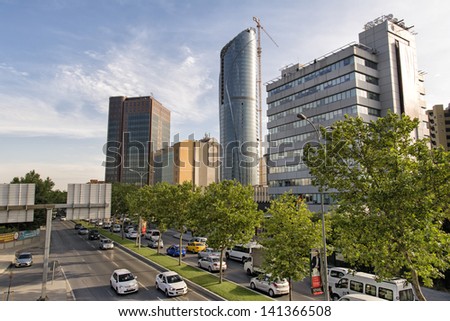 ISTANBUL, JUNE 6, 2013:Traffic flowing in Maslak; one of the main business districts of  Istanbul, Turkey, located on the European side of the city.