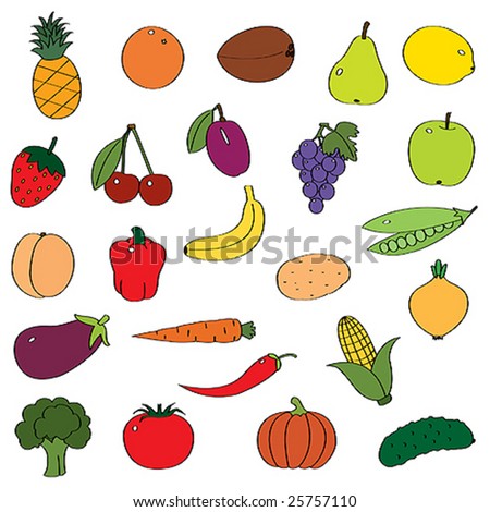 fruit and vegetables cartoon. Fruits and vegetables set