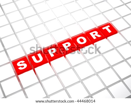 Support word concept from red cubes in a white mass