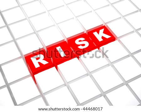 Risk word concept from red cubes in a white mass