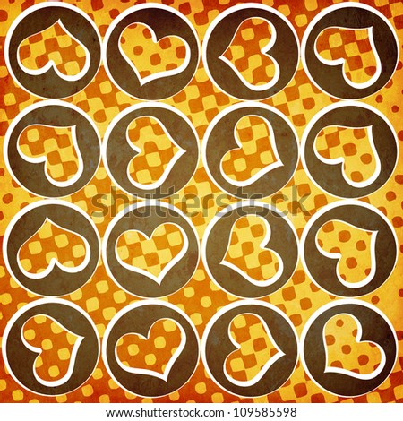 grunge background with hearts in circles
