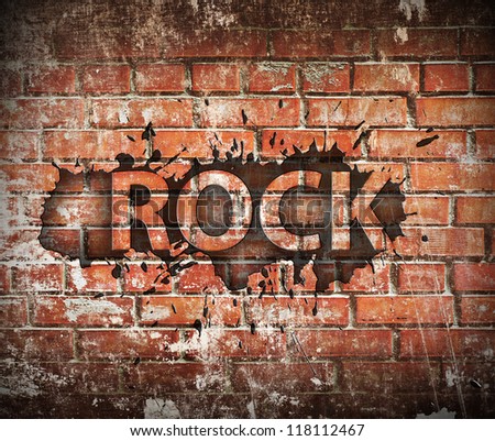 Grunge rock music poster on red brick wall