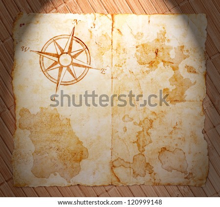 old treasure map, on wooden grunge background