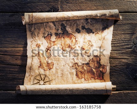 Old Treasure Map On Wooden Background