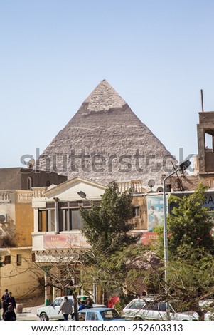 GIZA, CAIRO, EGYPT - JAN 31, 2015: View of the pyramids in Cairo