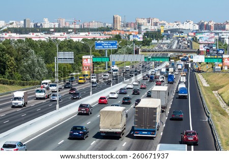MOSCOW - JULY 14: Highway overfilled with advertising and billboards on July 14, 2014 in Moscow. Ring road encircling the parts of the City of Moscow, the capital of Russia.