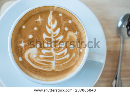 Cappuccino or latte coffee with tree shape