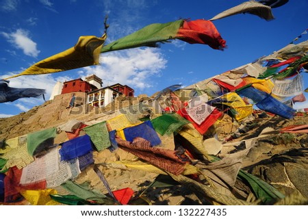 Prayer flag on top of Himalaya Mt.