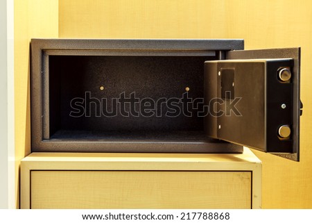 Safe box with electronic lock in the hotel