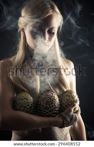 attractive blond with three dragon eggs